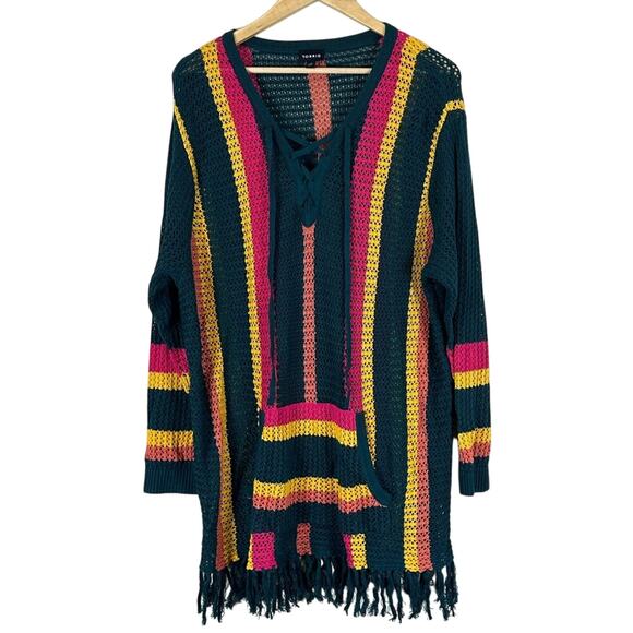 Torrid Crochet Sweater Womens 1X Multicolor Crochet Fringe Pullover Indie Hippie - Picture 1 of 7